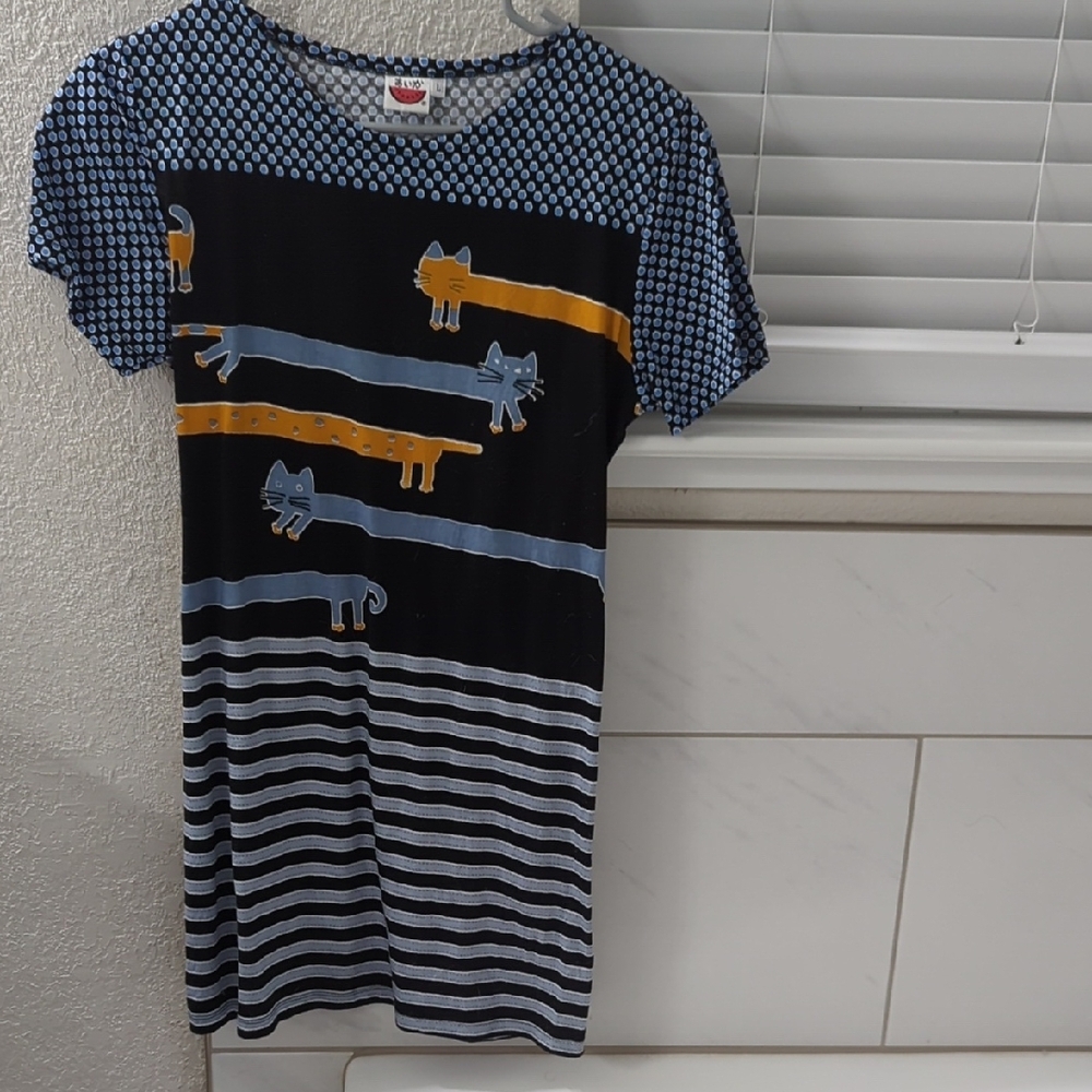 Blue and Black Cat Print Kids Shirt